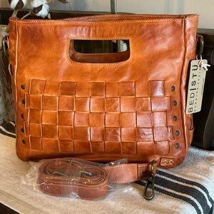 NWT Bed Stu Orchid Leather Satchel Handbag Crossbody Bag Cognac Dip Dye MSRP 280